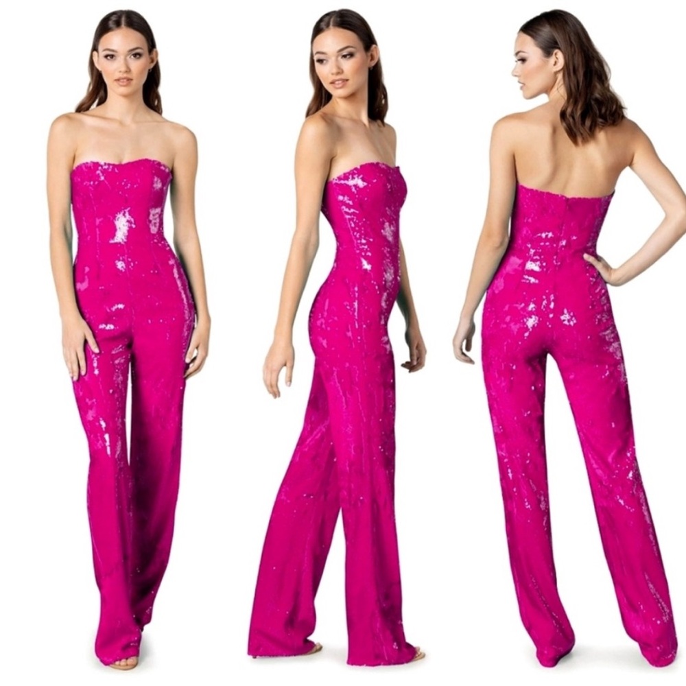 Dress the Population Magenta Sequin Jumpsuit